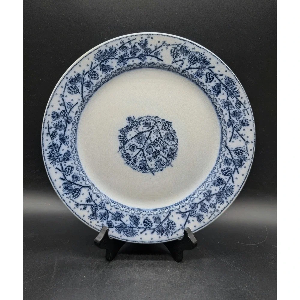 WH Grindley Oxford Blue White Pine Cone Dinner Plate English Ironstone Antique
